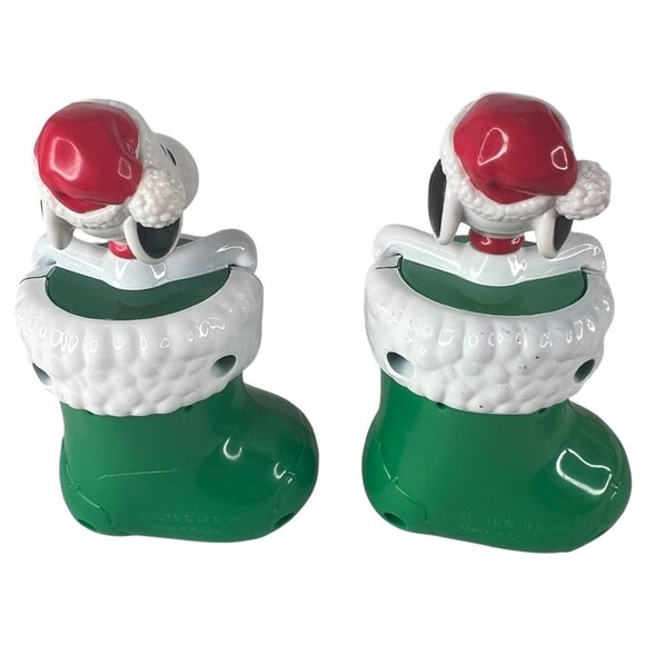 3 Whitmans Peanuts Snoopy Christmas Stocking Figurines Candy Holders Red Green - Picture 3 of 13